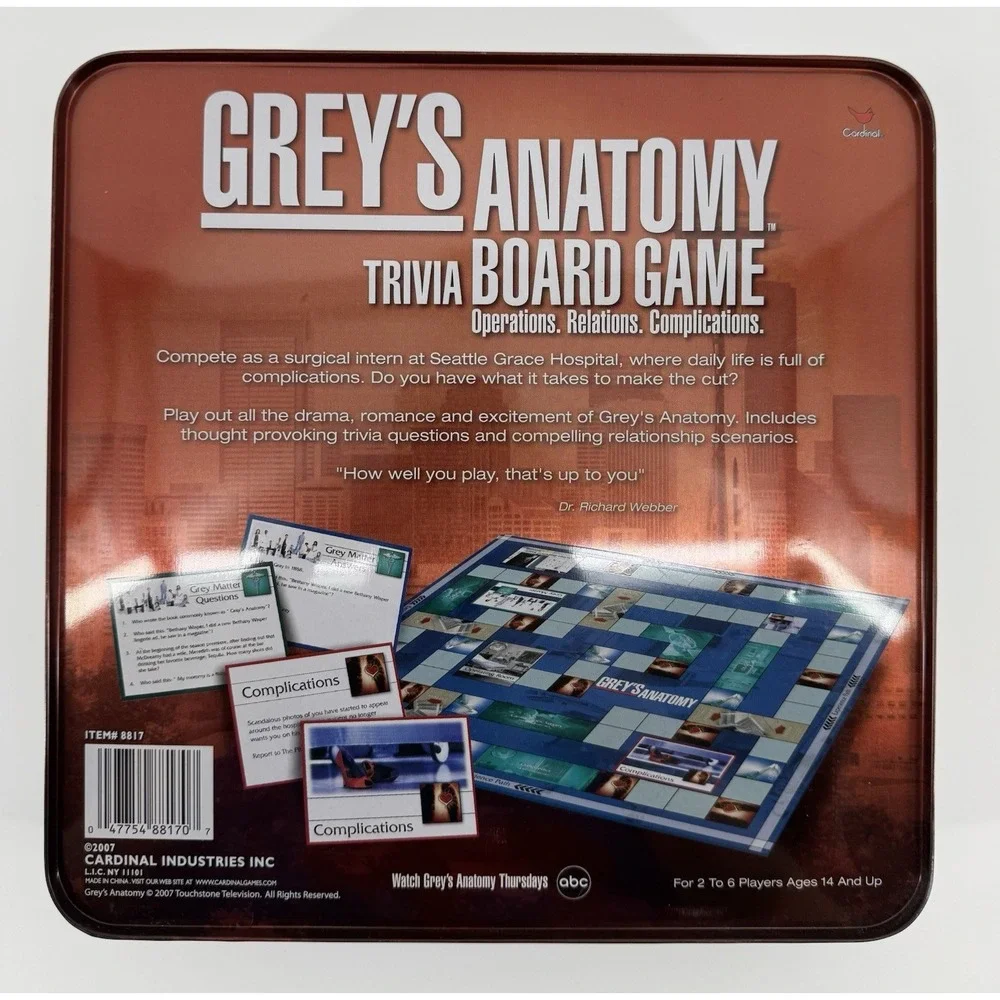 Grey's Anatomy Trivia Board Game Movie & TV Theme Trivia Complete Game